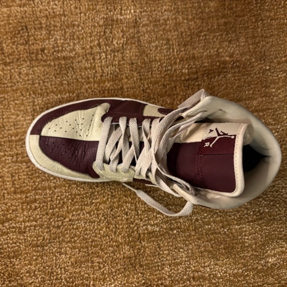 Nike Air Jordan 1 Low Burgundy and Cream Leather Sneakers - Picture 5 of 6